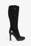 Fendi Black Suede/Patent Leather FF Knee High Heel Boots Size 38