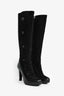 Fendi Black Suede/Patent Leather FF Knee High Heel Boots Size 38