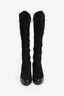 Fendi Black Suede/Patent Leather FF Knee High Heel Boots Size 38