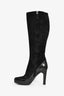 Fendi Black Suede/Patent Leather FF Knee High Heel Boots Size 38