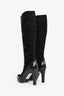 Fendi Black Suede/Patent Leather FF Knee High Heel Boots Size 38