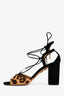 Aquazzura Austin Black/Leopard Pony Hair/Suede Lace-Up Heels Size 38.5