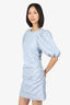 Ganni Blue Stretch Jacquard Puff Sleeve Mini Dress Size 36