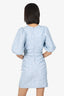 Ganni Blue Stretch Jacquard Puff Sleeve Mini Dress Size 36