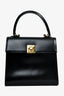 Celine 1995 Black Leather Logo Top Handle Bag with GHW