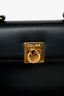 Celine 1995 Black Leather Logo Top Handle Bag with GHW