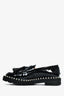 Stuart Weitzman Black Patent Leather Pearl Embellished Tassel Loafers Size 35
