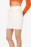 Balmain White Gold Button Ribbed Knit Mini Skirt Size 36