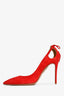 Aquazzura Red Suede Pointed Tassel Pumps Size 37.5