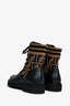 Fendi Black/Taupe Leather/Fabric Zucca Print Combat Boots Size 38 Mens