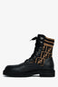 Fendi Black/Taupe Leather/Fabric Zucca Print Combat Boots Size 38 Mens