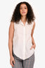 Pre-Loved Chanel™ White Silk Sheer Striped Sleeveless Button-Down Top Size 38