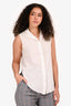 Pre-Loved Chanel™ White Silk Sheer Striped Sleeveless Button-Down Top Size 38