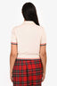 Miu Miu Cream/Red/Navy Knitted Short Sleeves Cropped Polo Top Est. Size S
