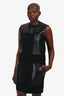 Celine by Phoebe Pilo Black Leather/Wool Belt Detail Midi Sleeveless Dress Size 40