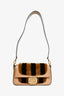 Fendi Brown Pequin Shearling Beige Patent Baguette Bag with Strap