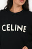 Celine Black Wool Ribbed Logo Long Sleeve Sweater Size M
