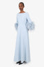Huishan Zhang Blue Antonia Feather-trimmed Cotton Midi Dress Size 6