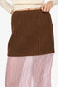 Prada Brown/Pink Contrast-panel Knit Sheered Midi Skirt Size 38