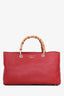 Gucci Red Leather Bamboo Shopping Tote