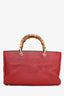 Gucci Red Leather Bamboo Shopping Tote