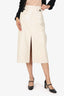 Alexachung Cream Crinkled Faux Patent Leather Midi Skirt Size 12
