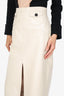 Alexachung Cream Crinkled Faux Patent Leather Midi Skirt Size 12