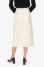 Alexachung Cream Crinkled Faux Patent Leather Midi Skirt Size 12