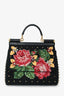 Dolce & Gabbana Black Floral Embroidered Sylvia Top Handle with Strap