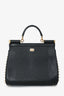 Dolce & Gabbana Black Floral Embroidered Sylvia Top Handle with Strap