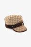 Gucci Brown Leather GG Supreme Buckle Detail Hat Size L