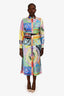 Versace Multicolour Silk Graphic Print Shirt Midi Dress Size 40 with Belt