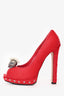 Alexander McQueen Red Ponyhair Calfskin Peep Toe Heels Size 36