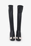 Christian Dior Black Leather Logo Plaque Knee High Boots Size 36