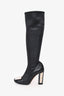 Christian Dior Black Leather Logo Plaque Knee High Boots Size 36