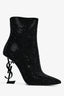 Saint Laurent Black Crystal Embellished Logo 'Opyum' Boots Size 38
