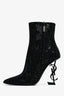 Saint Laurent Black Crystal Embellished Logo 'Opyum' Boots Size 38