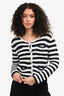 Maje Navy/White Striped Crochet Knit Button-Up Long Sleeve Cardigan Size 1