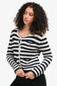 Maje Navy/White Striped Crochet Knit Button-Up Long Sleeve Cardigan Size 1