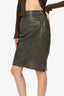 Akris Green Leather Midi Skirt Size 8