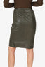 Akris Green Leather Midi Skirt Size 8