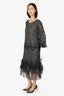 Marchesa Notte Black Mesh Tulle Midi Dress Size 14