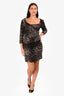 Dolce & Gabbana Grey/Black Leopard Print Ruched Long Sleeve Midi Dress Size 46