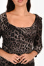 Dolce & Gabbana Grey/Black Leopard Print Ruched Long Sleeve Midi Dress Size 46