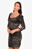 Dolce & Gabbana Grey/Black Leopard Print Ruched Long Sleeve Midi Dress Size 46