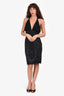Gucci 2005 Runway Silk Beaded Halter Plunge Mini Dress Size 40
