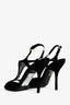 Gucci Vintage Black Suede Gold/White Detailed Heeled Sandals Size 37.5