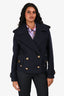 Balmain Navy Wool Double Breasted Gold Button Coat Size 34
