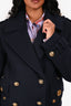 Balmain Navy Wool Double Breasted Gold Button Coat Size 34