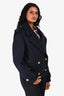 Balmain Navy Wool Double Breasted Gold Button Coat Size 34